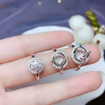 925 Silver Gold-Plated Silver Ring Settings For 6.5 8 9mm Round Jade/Crystal/Moissanite