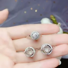 925 Silver Gold-Plated Silver Ring Settings For 6.5 8 9mm Round Jade/Crystal/Moissanite