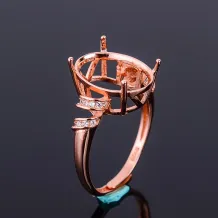 925 Silver Gold-Plated Simple Ring Setting Oval 10x14mm Ring Empty Setting Bare Stone Inlay