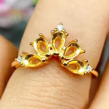 925 Silver Gold Plated Teardrop Ring Setting for 3x5mm Gemstones