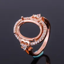 925 Silver Plated Gold Double Heart Shaped Diamond For Oval 10x14 12x16mm Gemstones