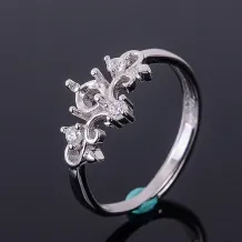 925 Silver Plated Gold Green Leaf Vine Ring Settings For Round 4x4mm Gemstones