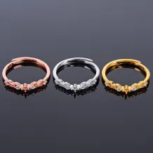 925 Silver Plated Gold Simplicity Ring Settings Round 2x2 Gemstones