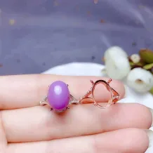 925 Sterling Silver 18K Gold-Plated Ring Setting For 8x12mm Oval Jade/Colored Gemstones