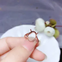 925 Sterling Silver 18K Gold-Plated Ring Setting For 8x12mm Oval Jade/Colored Gemstones