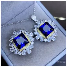 925 Sterling Silver 18k Gold-Plated Teardrop Halo Ring &amp; Pendant Setting For 10x10mm Square Gemstones