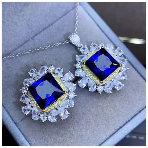 925 Sterling Silver 18k Gold-Plated Teardrop Halo Ring & Pendant Setting For 10x10mm Square Gemstones