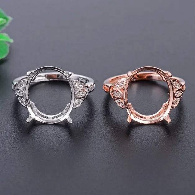 925 Sterling Silver DIY Ring Setting for 12x14mm Oval Jade