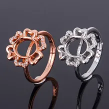 925 Sterling Silver Floral Ring Setting for 8x10mm Colored Gemstones