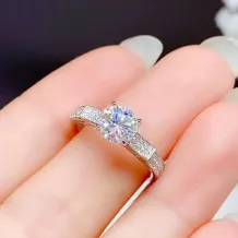 925 Sterling Silver Gold Plated Adjustable 6 Prong Ring Setting For 6.5mm (1ct) Round Moissanite