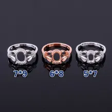 925 Sterling Silver Gold-Plated Bunny Ears Ring Setting for 5x7 6x8 7x9mm Oval Jade