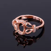 925 Sterling Silver Gold-Plated Bunny Ears Ring Setting for 5x7 6x8 7x9mm Oval Jade