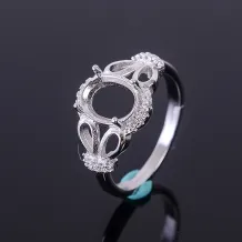 925 Sterling Silver Gold-Plated Bunny Ears Ring Setting for 5x7 6x8 7x9mm Oval Jade