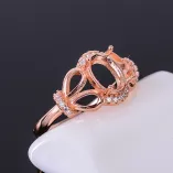 925 Sterling Silver Gold-Plated Bunny Ears Ring Setting for 5x7 6x8 7x9mm Oval Jade