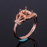 925 Sterling Silver Gold-Plated Bunny Ears Ring Setting for 5x7 6x8 7x9mm Oval Jade