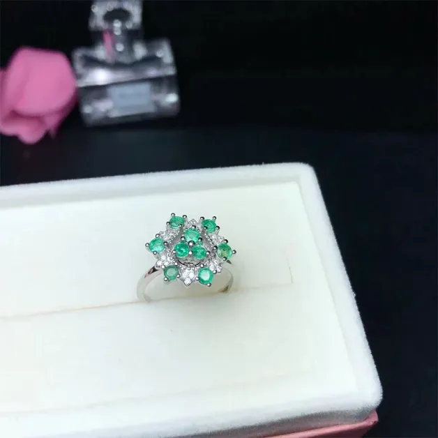 925 Sterling Silver Gold-Plated Cluster Ring Setting for 9 Round 3x3mm Cabochon Jade & Colored Gemstone