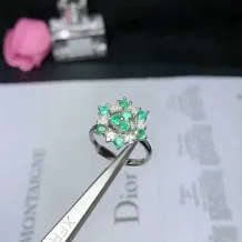 925 Sterling Silver Gold-Plated Cluster Ring Setting for 9 Round 3x3mm Cabochon Jade &amp; Colored Gemstone