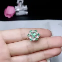 925 Sterling Silver Gold-Plated Cluster Ring Setting for 9 Round 3x3mm Cabochon Jade &amp; Colored Gemstone