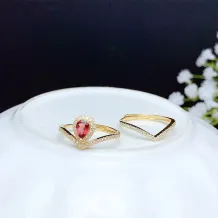 925 Sterling Silver Gold Plated Convertible Ring Setting For 4x6mm Pear-Shaped Ruby/Emerald