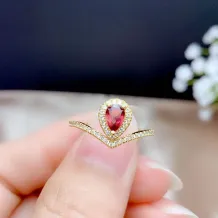 925 Sterling Silver Gold Plated Convertible Ring Setting For 4x6mm Pear-Shaped Ruby/Emerald