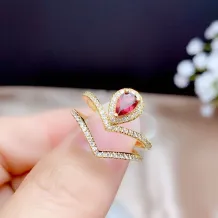 925 Sterling Silver Gold Plated Convertible Ring Setting For 4x6mm Pear-Shaped Ruby/Emerald