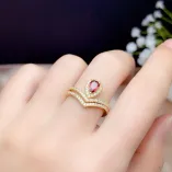 925 Sterling Silver Gold Plated Convertible Ring Setting For 4x6mm Pear-Shaped Ruby/Emerald