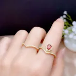 925 Sterling Silver Gold Plated Convertible Ring Setting For 4x6mm Pear-Shaped Ruby/Emerald