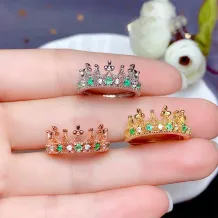 925 Sterling Silver Gold Plated Crown Cluster Ring Setting For 2x2mm Round Colored Gemstones (5-Stone DIY Kit)