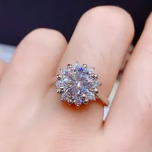 925 Sterling Silver Gold-Plated Double Halo Ring Setting For 6.5mm Round Moissanite/Colored Gemstones