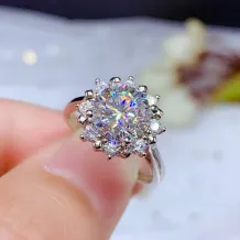 925 Sterling Silver Gold-Plated Double Halo Ring Setting For 6.5mm Round Moissanite/Colored Gemstones