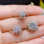 925 Sterling Silver Gold-Plated Double Halo Ring Setting For 6.5mm Round Moissanite/Colored Gemstones