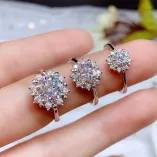 925 Sterling Silver Gold-Plated Double Halo Ring Setting For 6.5mm Round Moissanite/Colored Gemstones