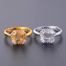 925 Sterling Silver Gold-Plated Fashion Luxury Ring Setting for 4x4mm Square Cubic Zirconia (CZ)