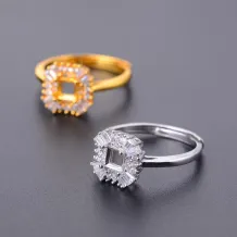 925 Sterling Silver Gold-Plated Fashion Luxury Ring Setting for 4x4mm Square Cubic Zirconia (CZ)