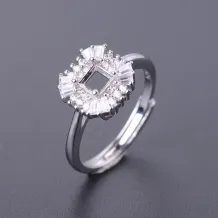 925 Sterling Silver Gold-Plated Fashion Luxury Ring Setting for 4x4mm Square Cubic Zirconia (CZ)