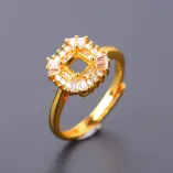 925 Sterling Silver Gold-Plated Fashion Luxury Ring Setting for 4x4mm Square Cubic Zirconia (CZ)