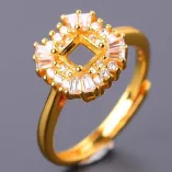 925 Sterling Silver Gold-Plated Fashion Luxury Ring Setting for 4x4mm Square Cubic Zirconia (CZ)