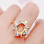 925 Sterling Silver Gold-Plated Fashion Ring Settings For 5x7/6x8/7x9mm Oval Crystal/Jade/Garnet Unset
