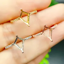 925 Sterling Silver Gold Plated For Rhombus 7x10mm Gemstone Ring Setting