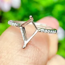 925 Sterling Silver Gold Plated For Rhombus 7x10mm Gemstone Ring Setting