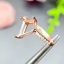 925 Sterling Silver Gold Plated For Rhombus 7x10mm Gemstone Ring Setting