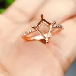 925 Sterling Silver Gold Plated For Rhombus 7x10mm Gemstone Ring Setting