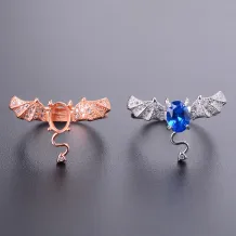 925 Sterling Silver Gold-Plated Gothic Demon Ring Setting for 5x7mm Oval Moonstone/Topaz