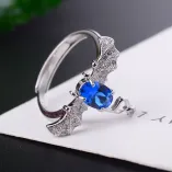 925 Sterling Silver Gold-Plated Gothic Demon Ring Setting for 5x7mm Oval Moonstone/Topaz