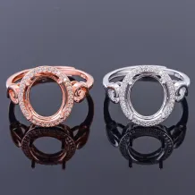 925 Sterling Silver Gold Plated Halo Ring Setting For Oval 9x11mm Gemstones