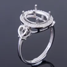 925 Sterling Silver Gold Plated Halo Ring Setting For Oval 9x11mm Gemstones