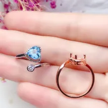 925 Sterling Silver Gold-Plated Heart Ring Setting For 6x6mm Heart-Shaped Ruby/Topaz/Crystal