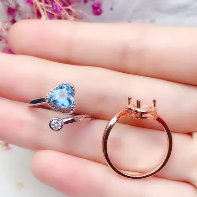 925 Sterling Silver Gold-Plated Heart Ring Setting For 6x6mm Heart-Shaped Ruby/Topaz/Crystal