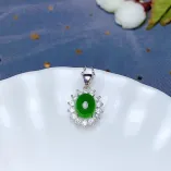 925 Sterling Silver Gold Plated Jade Jewelry Set – Classic 'Diana' Style with 8x10mm Cabochon (Ring & Pendant)