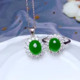 925 Sterling Silver Gold Plated Jade Jewelry Set – Classic 'Diana' Style with 8x10mm Cabochon (Ring & Pendant)